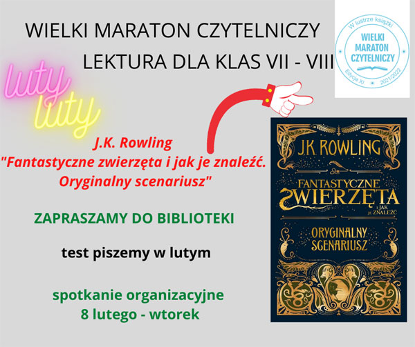 Plakat - Lektury na styczeń klasy VII - VIII