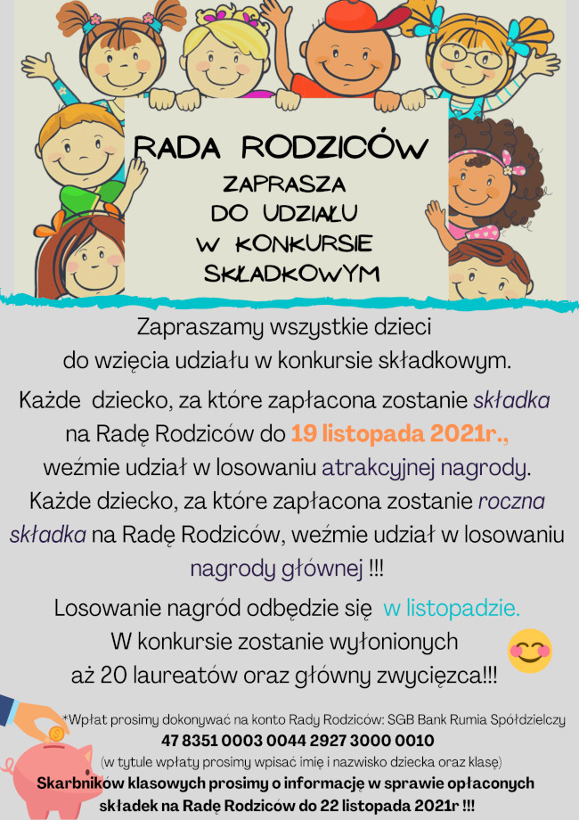 Plakat dotyczący składkowego Konkursu Rady Rodziców
