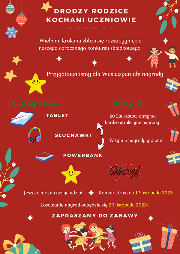 Plakat dotyczący składkowego Konkursu Rady Rodziców