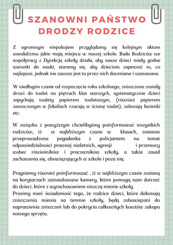 Plakat - informacje dotyczące dewastacji toalet.