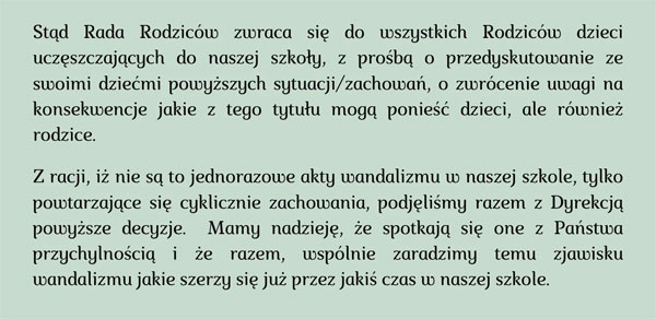Plakat - informacje dotyczące dewastacji toalet cd.