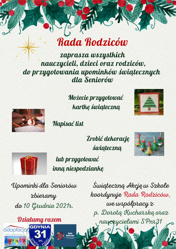 Plakat - zaproszenie do udziału w akcji Upominek dla Seniora.