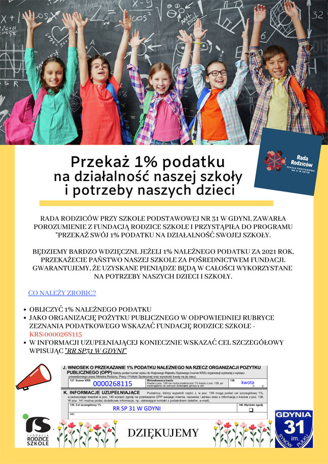 Żółte obramowanie, białe tło, niebieskie i czarne napisy, zdjęcie dziewczynek i chłopców.