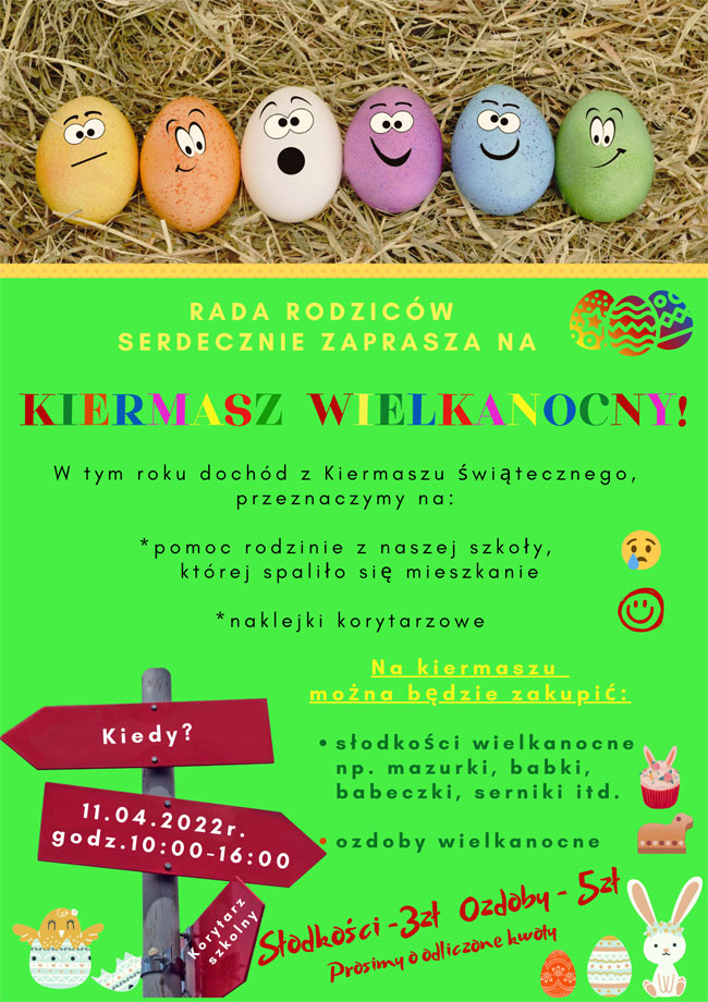 Żółte obramowanie, białe tło, niebieskie i czarne napisy, zdjęcie dziewczynek i chłopców.