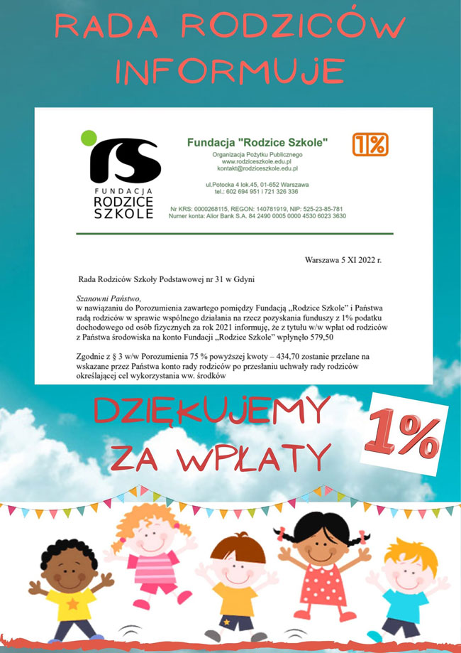 Plakat - turkusowe tło, czarne, zielone i czerwone napisy, grafika przedstawiająca dzieci.