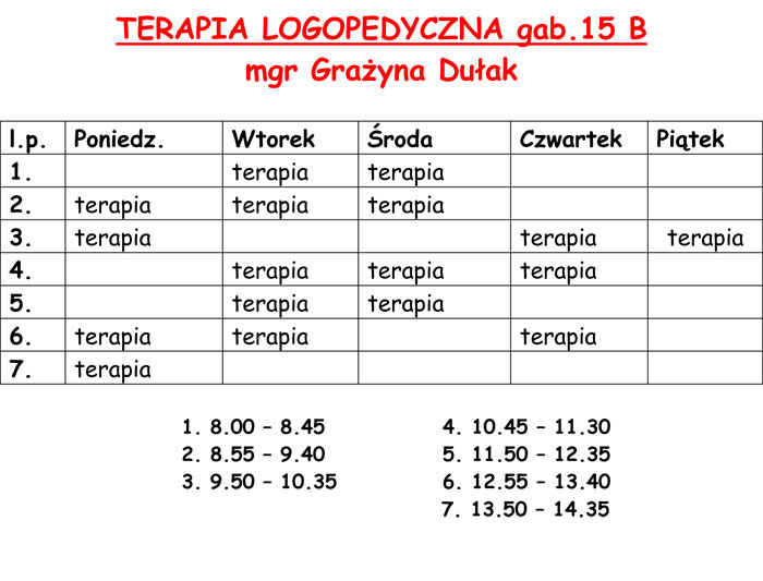 Plan zajęć logopedy